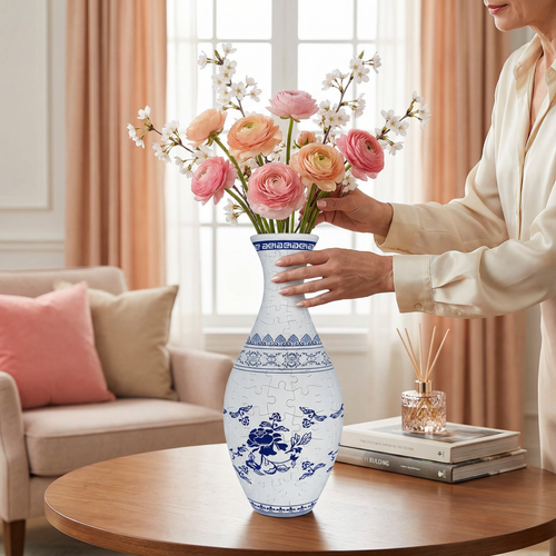3D Flower Vase Puzzle with Curved Interlocking Pieces