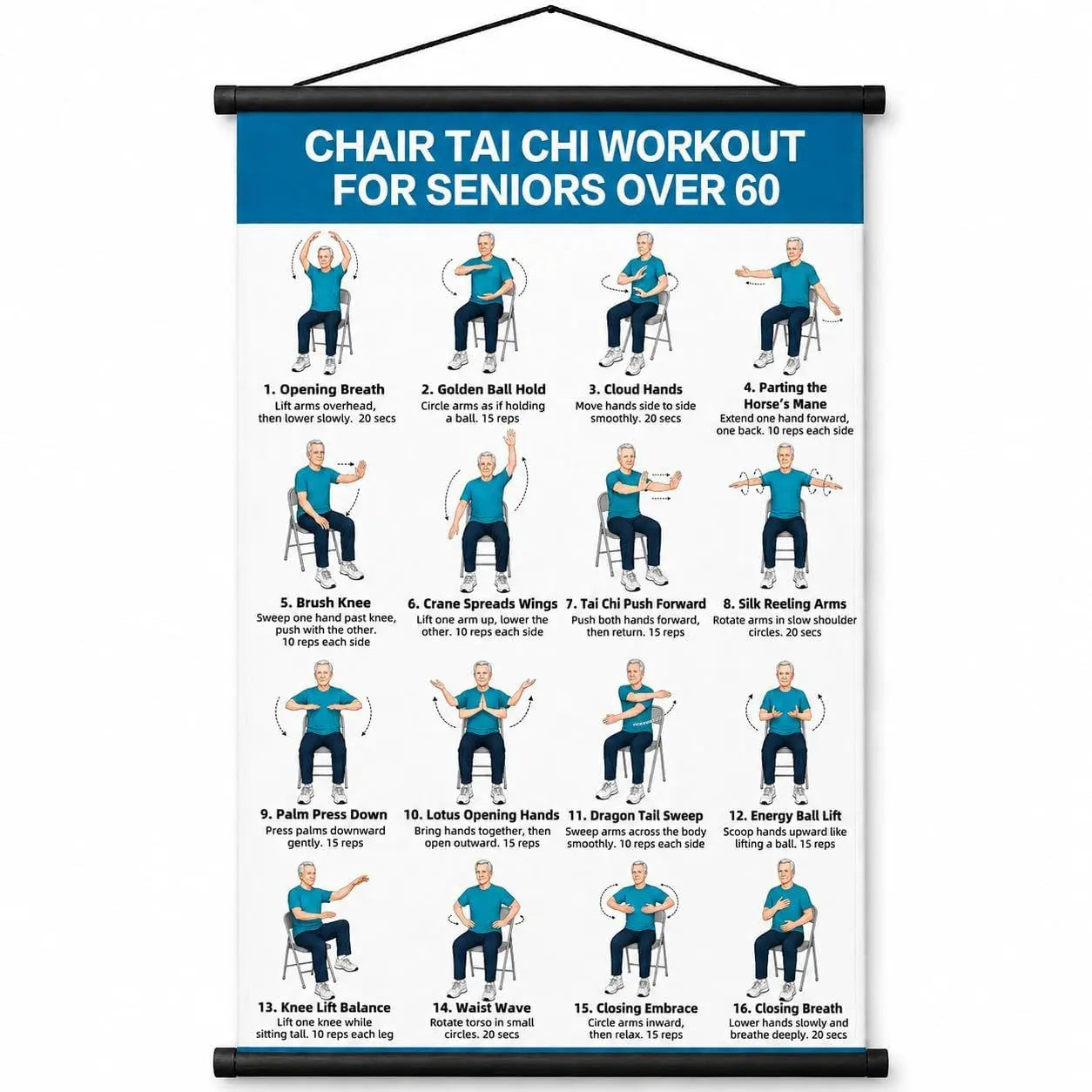🔥Tai Chi Chair Workout Chart for Seniors (16 x 24 inches)