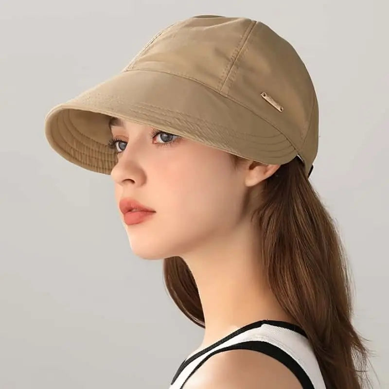 Women's Wide Brim Sun Visor Hat - UPF 50+ Open Top Cap for Ponytails, Golf, and Beach