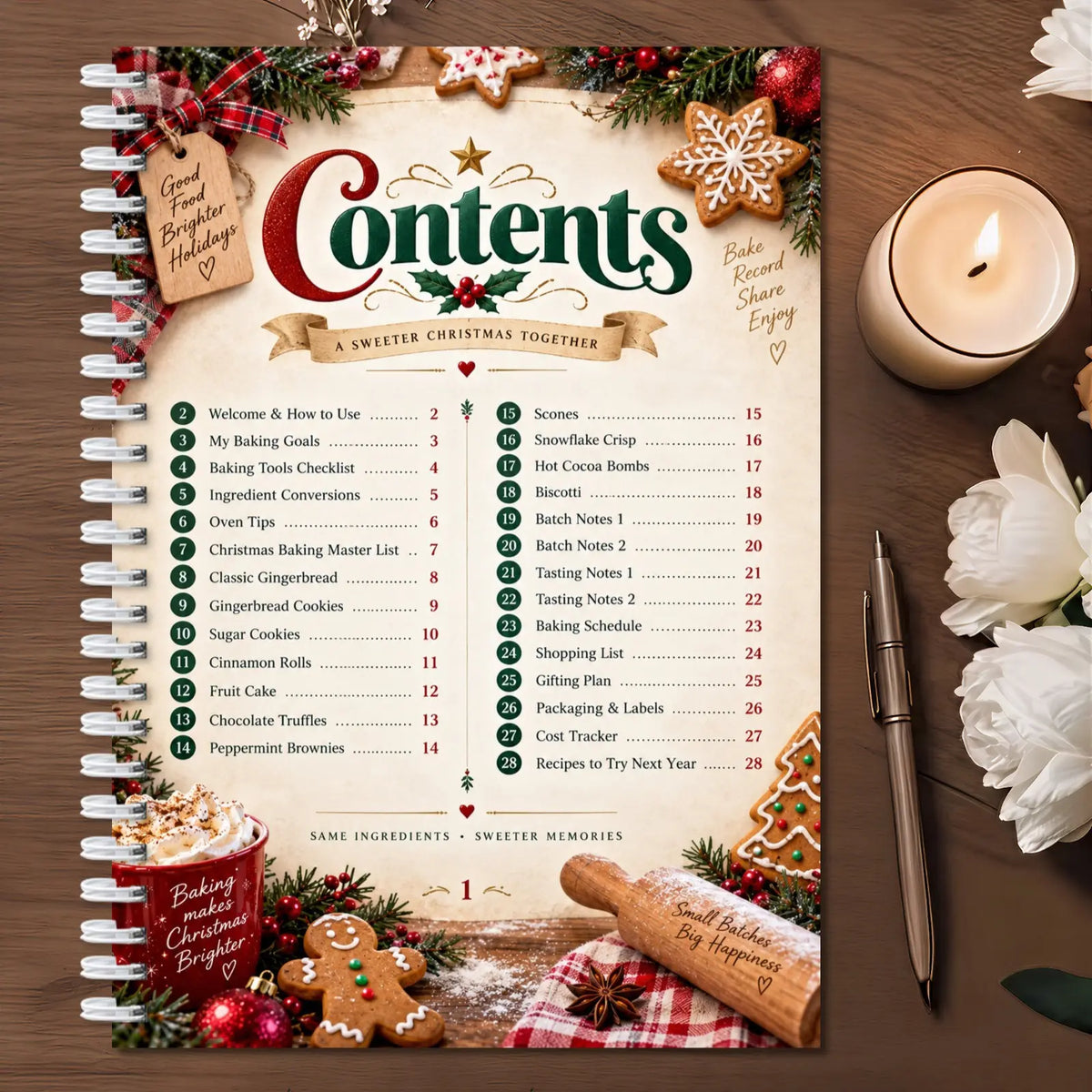 Christmas Baking Recipe Journal, Spiral Cookie & Dessert Planner with Fill-In Recipe Pages