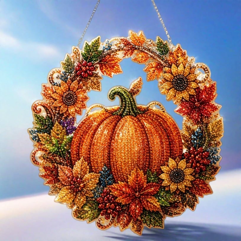 🎃 Fall Pumpkin Diamond Art Wreath – Cozy DIY Autumn Decor