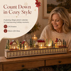 🎄 Wooden Village Advent Calendar with LED Lights — 100% Natural Polished Wood 🏠