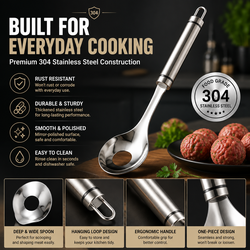 🍝 304 Stainless Steel Meatball Maker Spoon Set – Press & Scoop