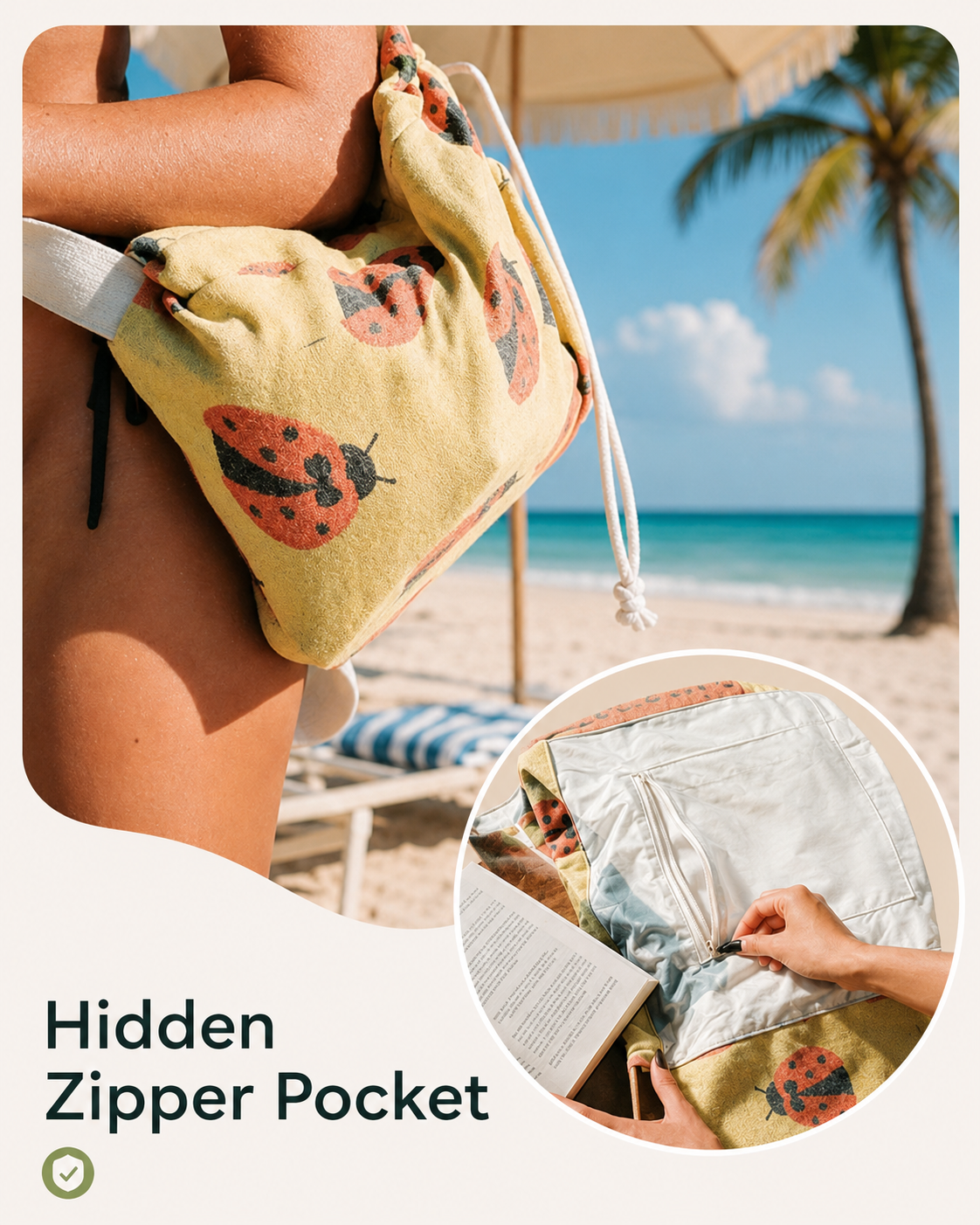 🏖️2-in-1 Turkish Cotton Towel Bag with Inner Zip Pocket & Sand-Repelling Fabric