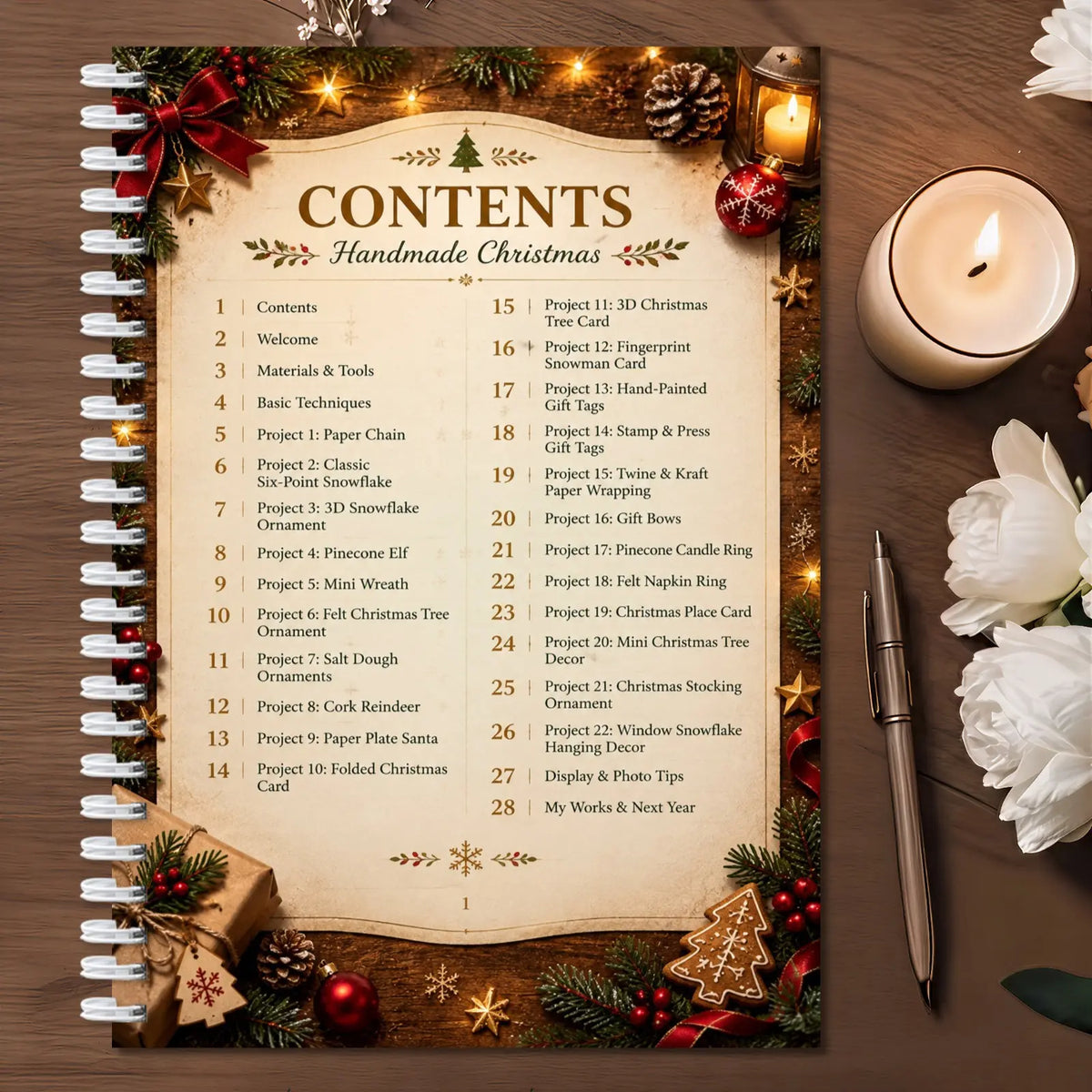 Christmas Handmade Decoration Handbook, Spiral DIY Craft Book with 22 Projects