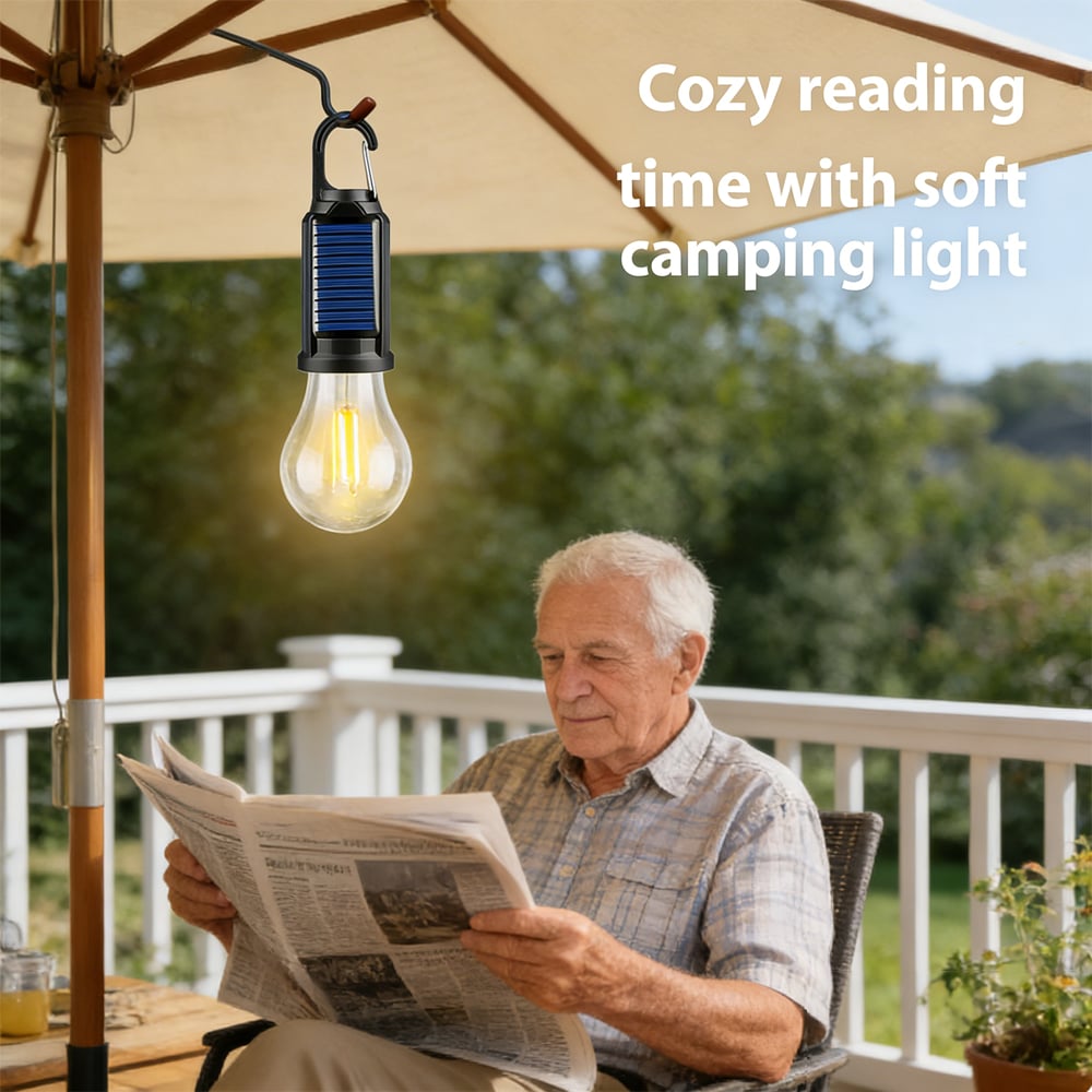 Portable Solar Camping Light Bulb – USB-C Rechargeable LED Tent Lantern