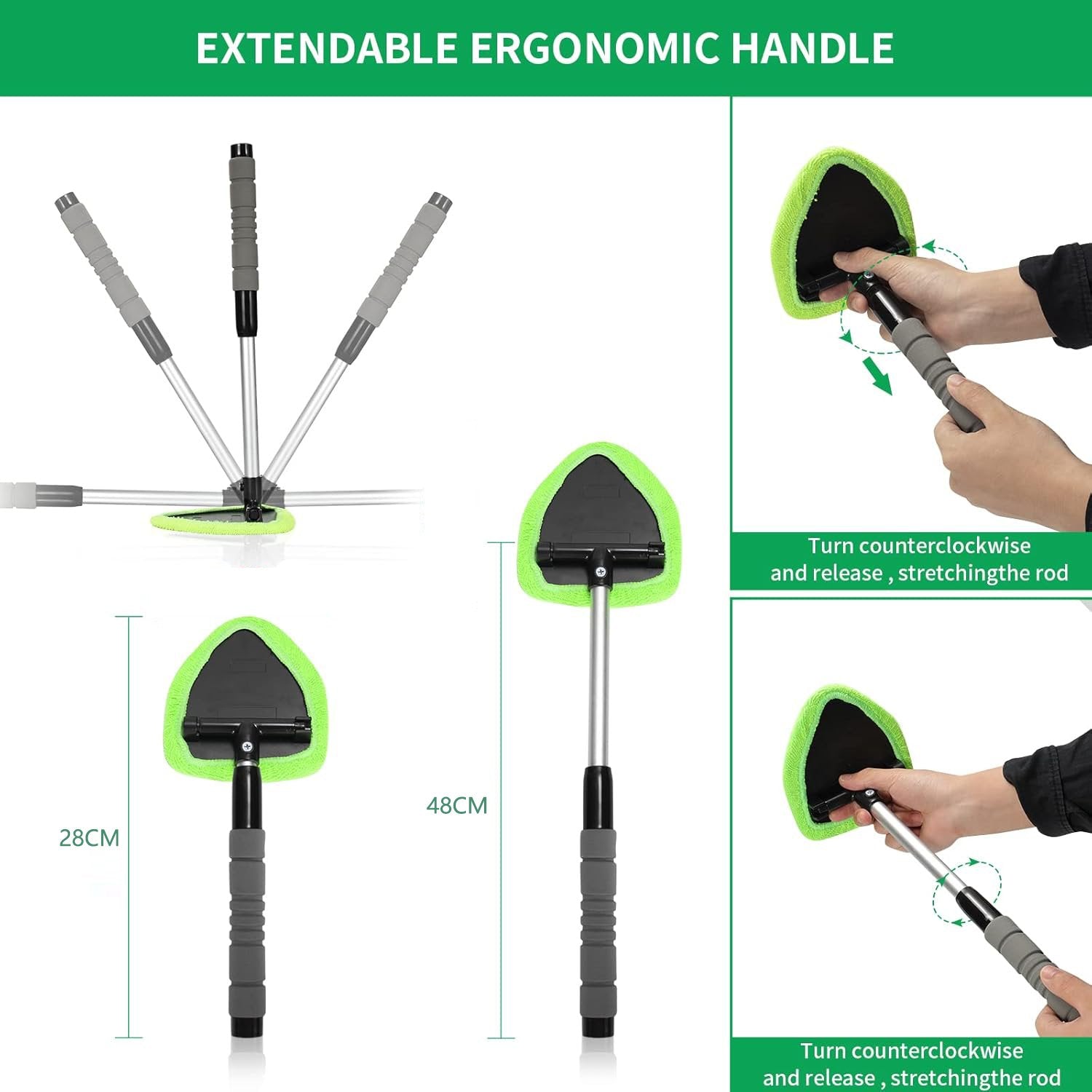 Microfiber Car Windshield Cleaning Tool with Extendable Handle