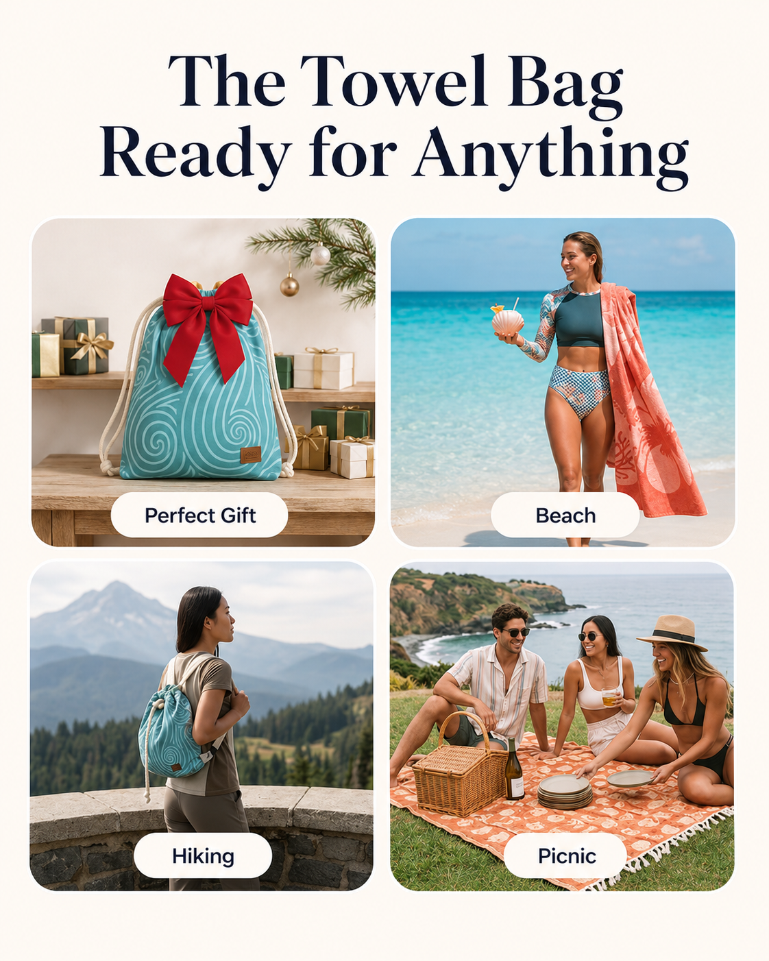 🏖️2-in-1 Turkish Cotton Towel Bag with Inner Zip Pocket & Sand-Repelling Fabric