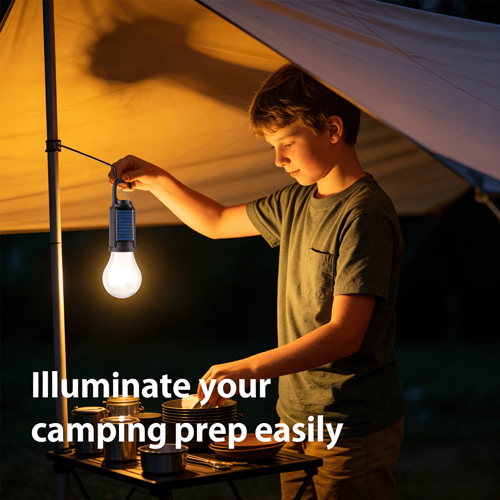 Portable Solar Camping Light Bulb – USB-C Rechargeable LED Tent Lantern