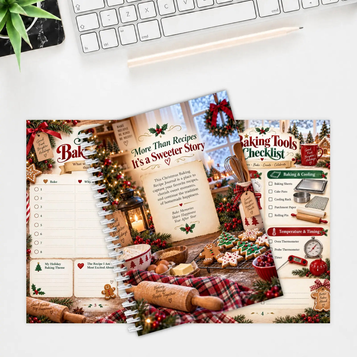 Christmas Baking Recipe Journal, Spiral Cookie & Dessert Planner with Fill-In Recipe Pages