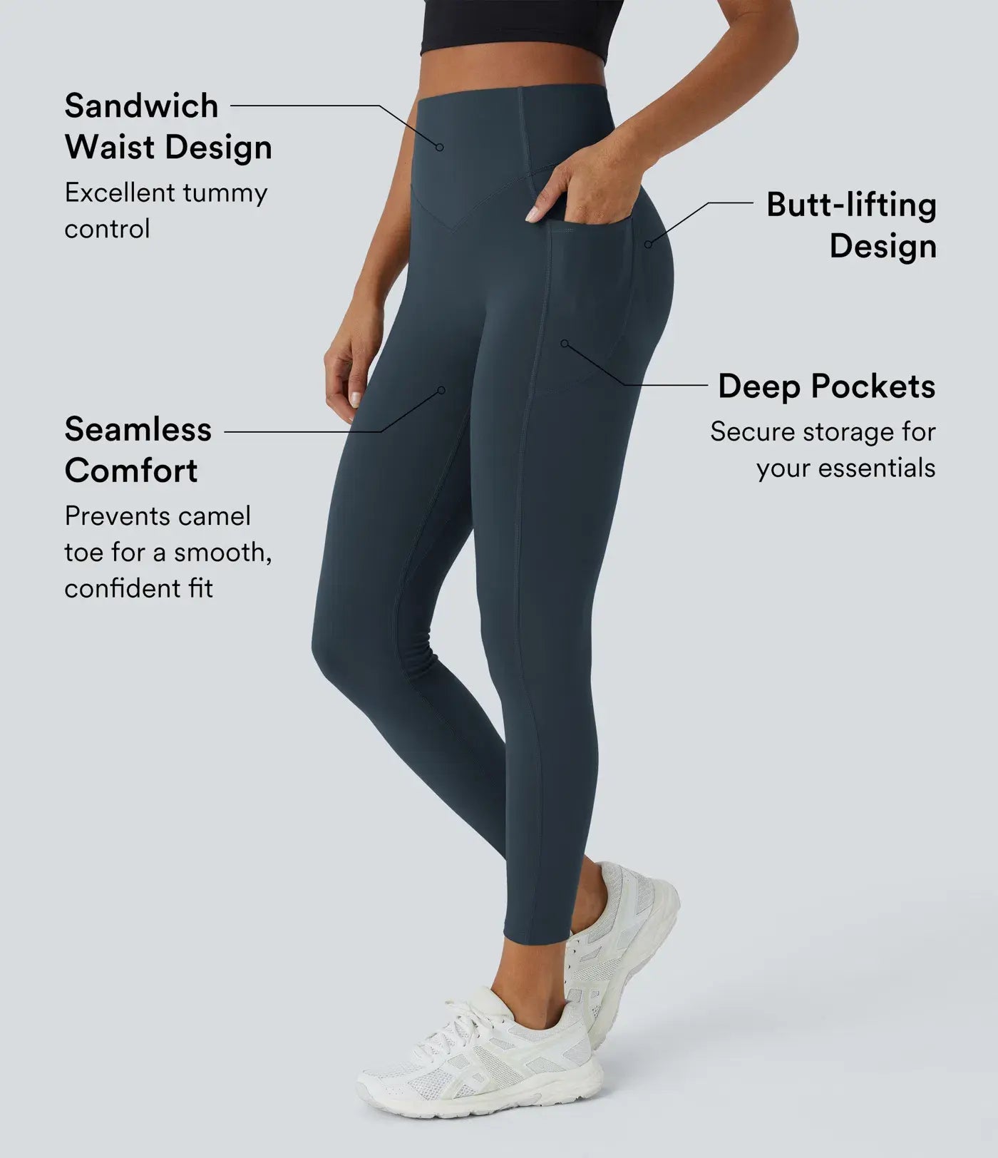 High Waisted Butt Lifting Tummy Control Side Pocket Shaping Training UltraSculpt Leggings