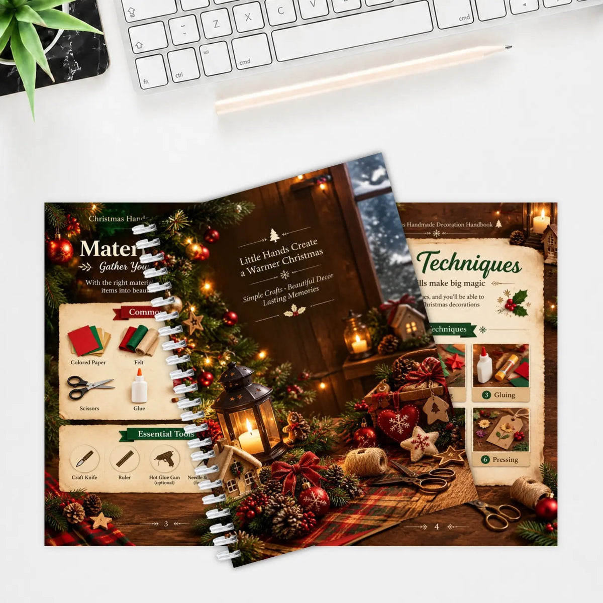 Christmas Handmade Decoration Handbook, Spiral DIY Craft Book with 22 Projects