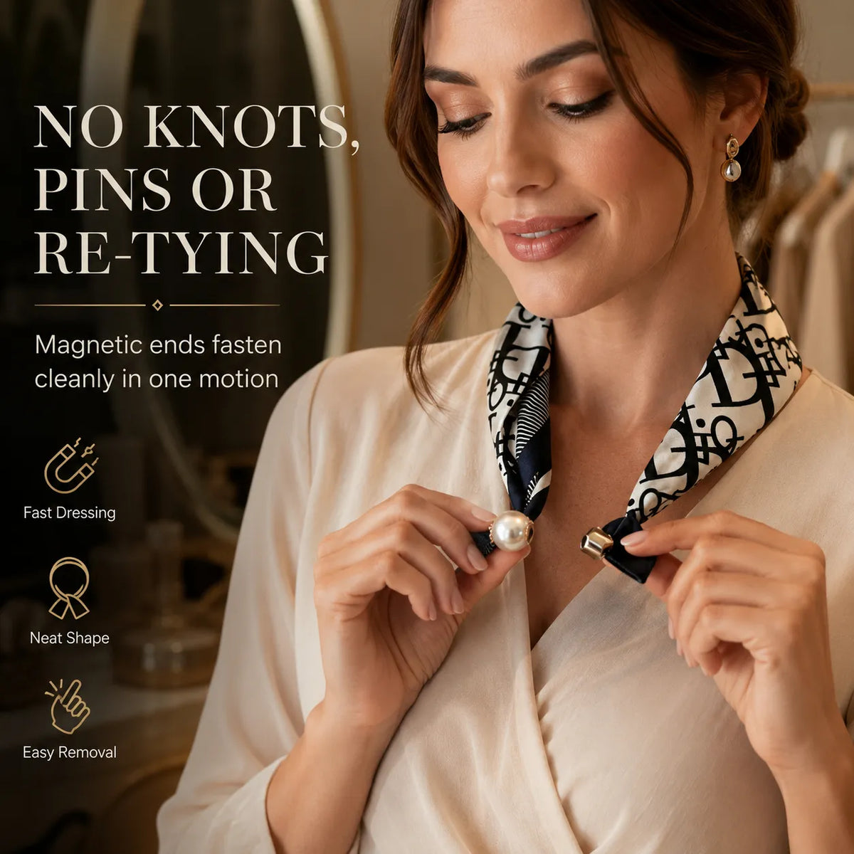 Hidden magnetic clasp fastening in one motion