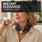 Mature woman wearing a pearl magnetic necklace scarf