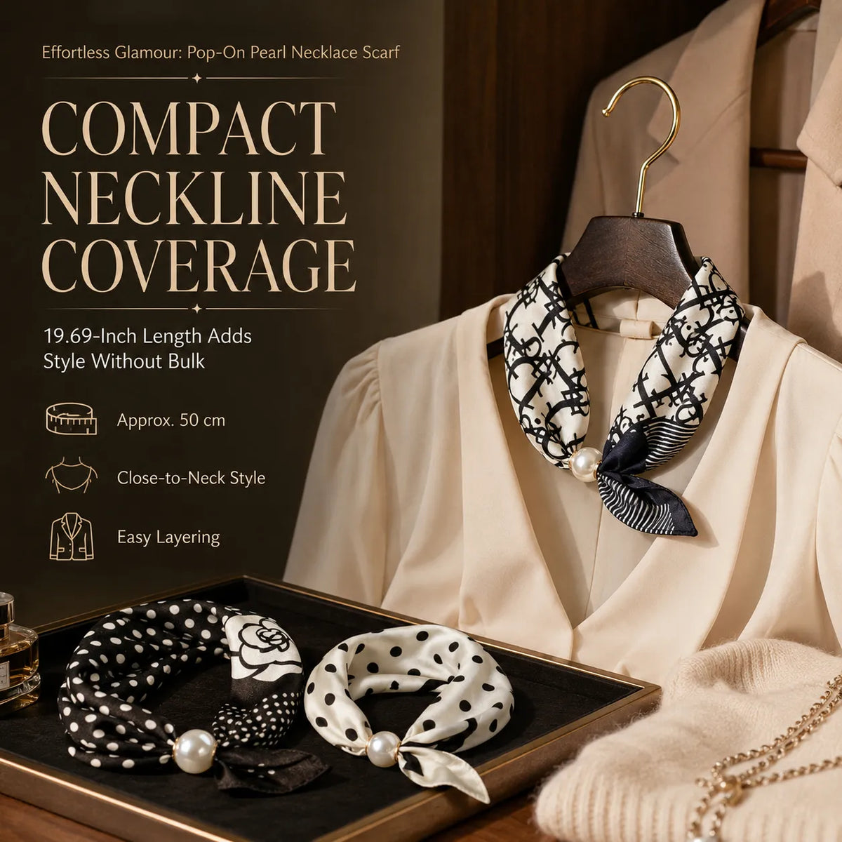 Multiple printed pearl magnetic scarf patterns