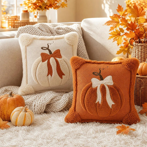 VSSAL 3D pumpkin pillow covers in beige and orange