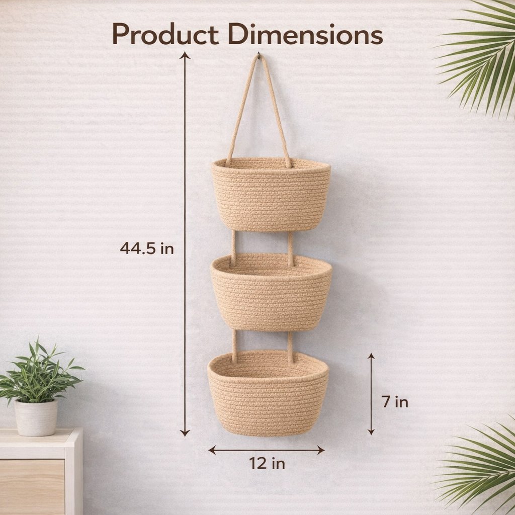 Woven cotton 3-Tier Over the Door Basket