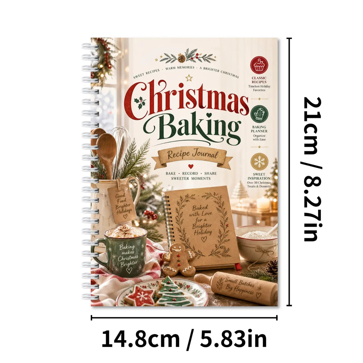 Christmas Baking Recipe Journal, Spiral Cookie & Dessert Planner with Fill-In Recipe Pages