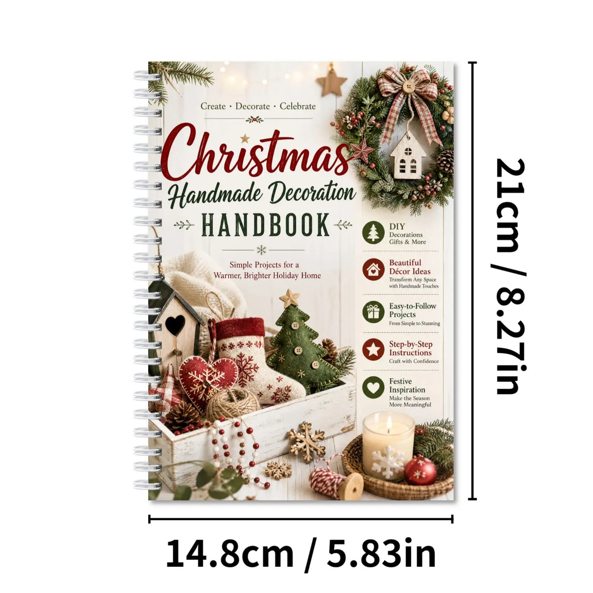Christmas Handmade Decoration Handbook, Spiral DIY Craft Book with 22 Projects