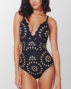 Flower Hollow One Piece Swimsuit and Skirt