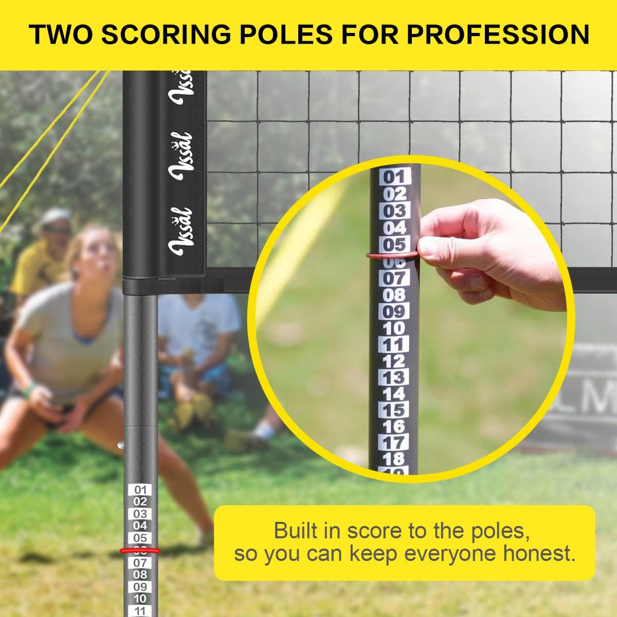 Portable Professional Volleyball Net Set Outdoor Backyard, Anti-Sag Design, Adjustable Height Poles, Volleyball Nets Sets with 2 Scoring Poles, Carrying Bag for Beach, Yard and Lawn