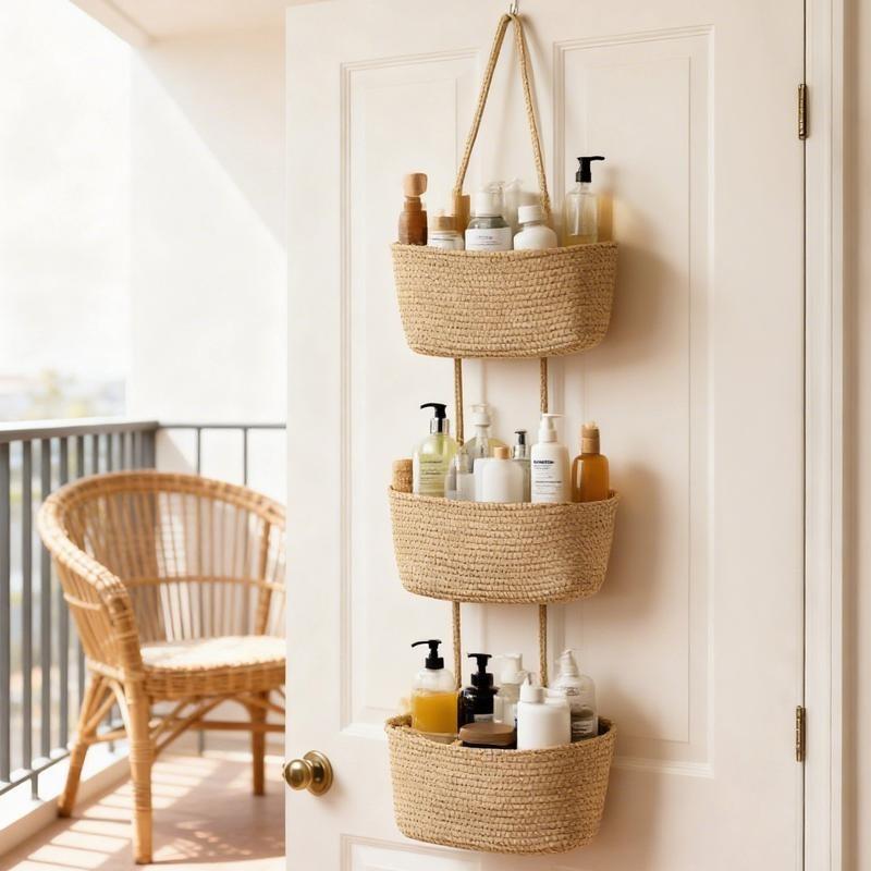 Woven cotton 3-Tier Over the Door Basket