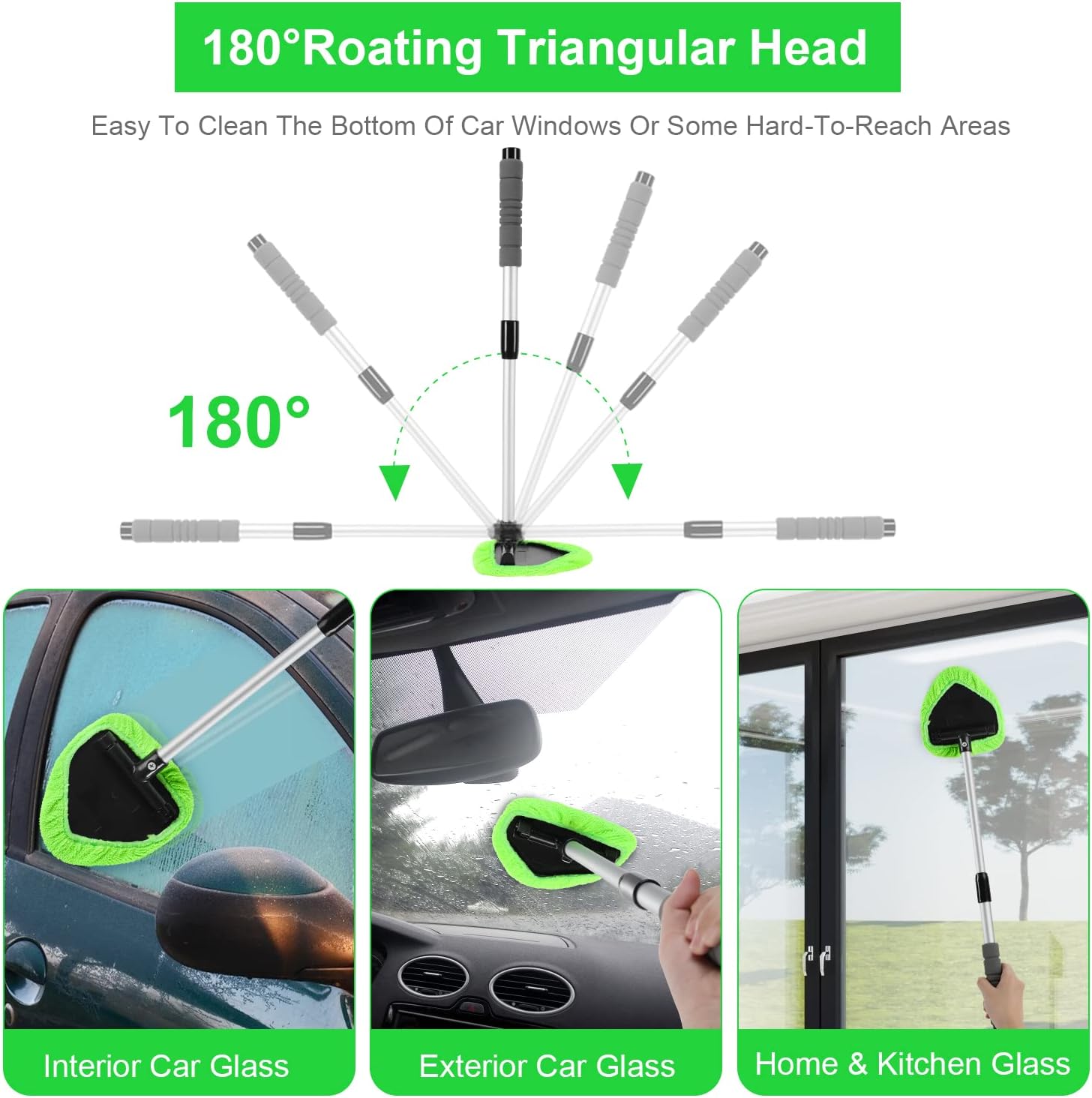Microfiber Car Windshield Cleaning Tool with Extendable Handle