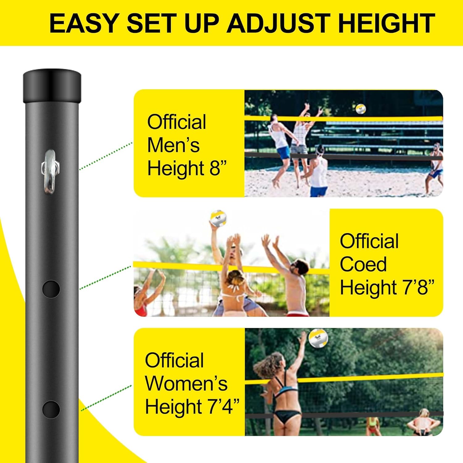 Portable Professional Volleyball Net Set Outdoor Backyard, Anti-Sag Design, Adjustable Height Poles, Volleyball Nets Sets with 2 Scoring Poles, Carrying Bag for Beach, Yard and Lawn