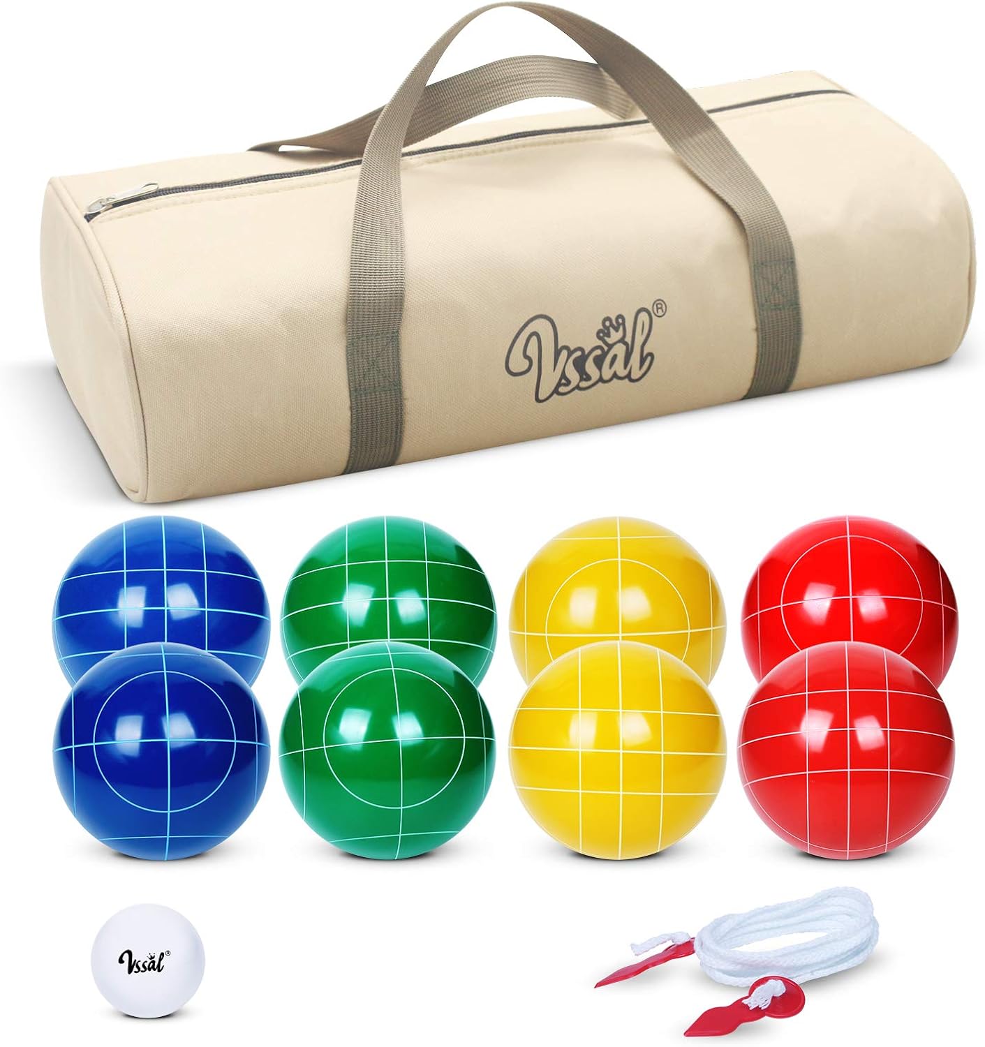 Bocce Ball Set Regulation Size and Weight for Professional Tournament, Backyard, Beach, Lawn Game with 8 Resin Bocci Balls, Pallino, Measuring Rope, Carrying Bag
