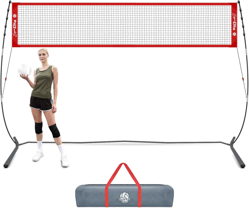 Volleyball Practice Net with with Patented 5-Height Adjustment (6'6'' to 8'), Portable Freestanding Training System for Backyard, Indoor or Outdoor, Heavy Duty & Easy Setup