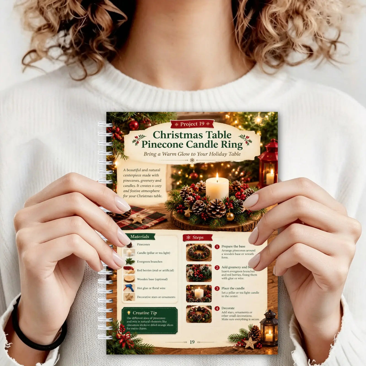 Christmas Handmade Decoration Handbook, Spiral DIY Craft Book with 22 Projects