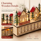 🎄 Wooden Village Advent Calendar with LED Lights — 100% Natural Polished Wood 🏠