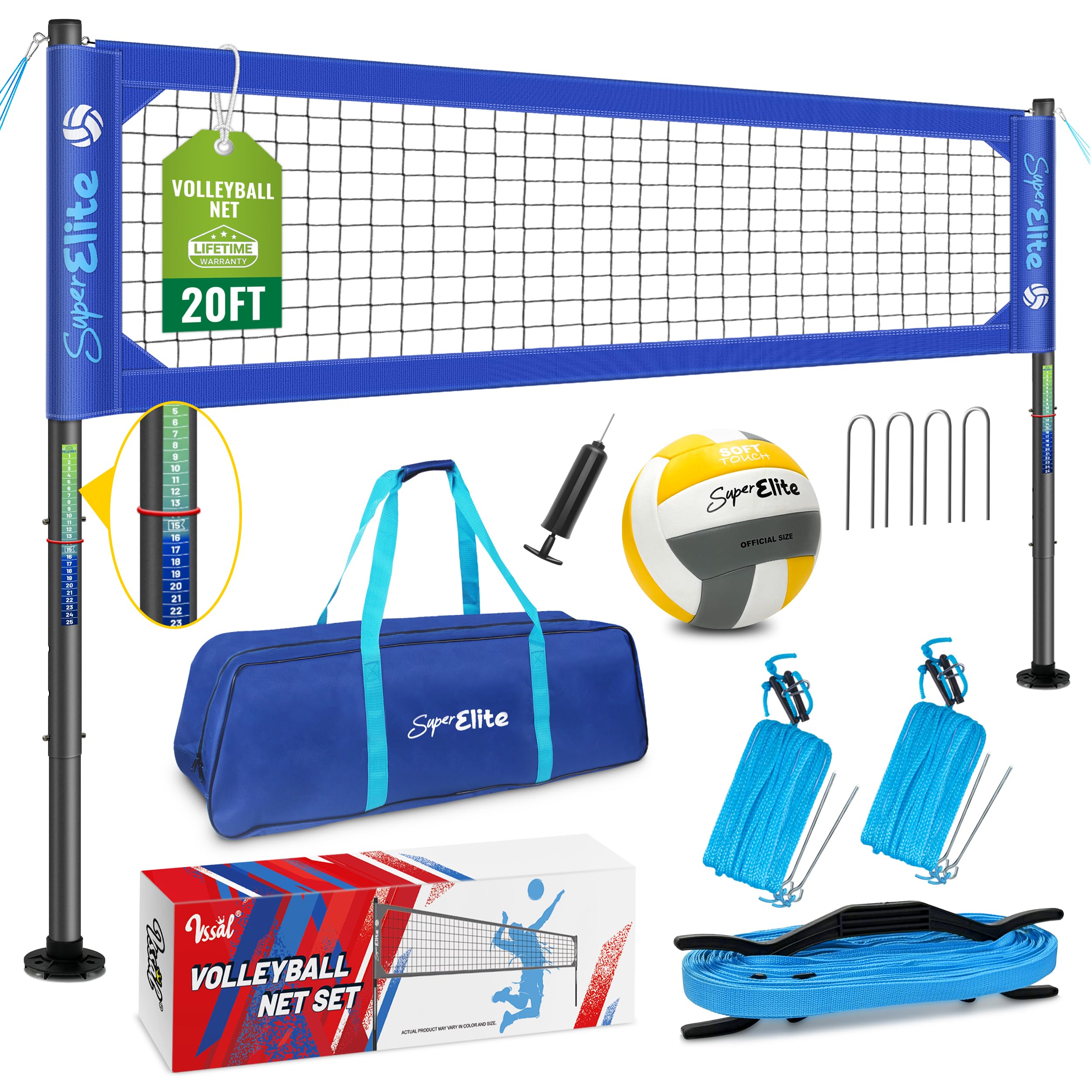 Professional Volleyball Net Set Heavy Duty for Outdoor Backyard Portable with Aluminum Scoring Poles, 20ft/32ft Optional Nets System, Adjustable Regulation Height