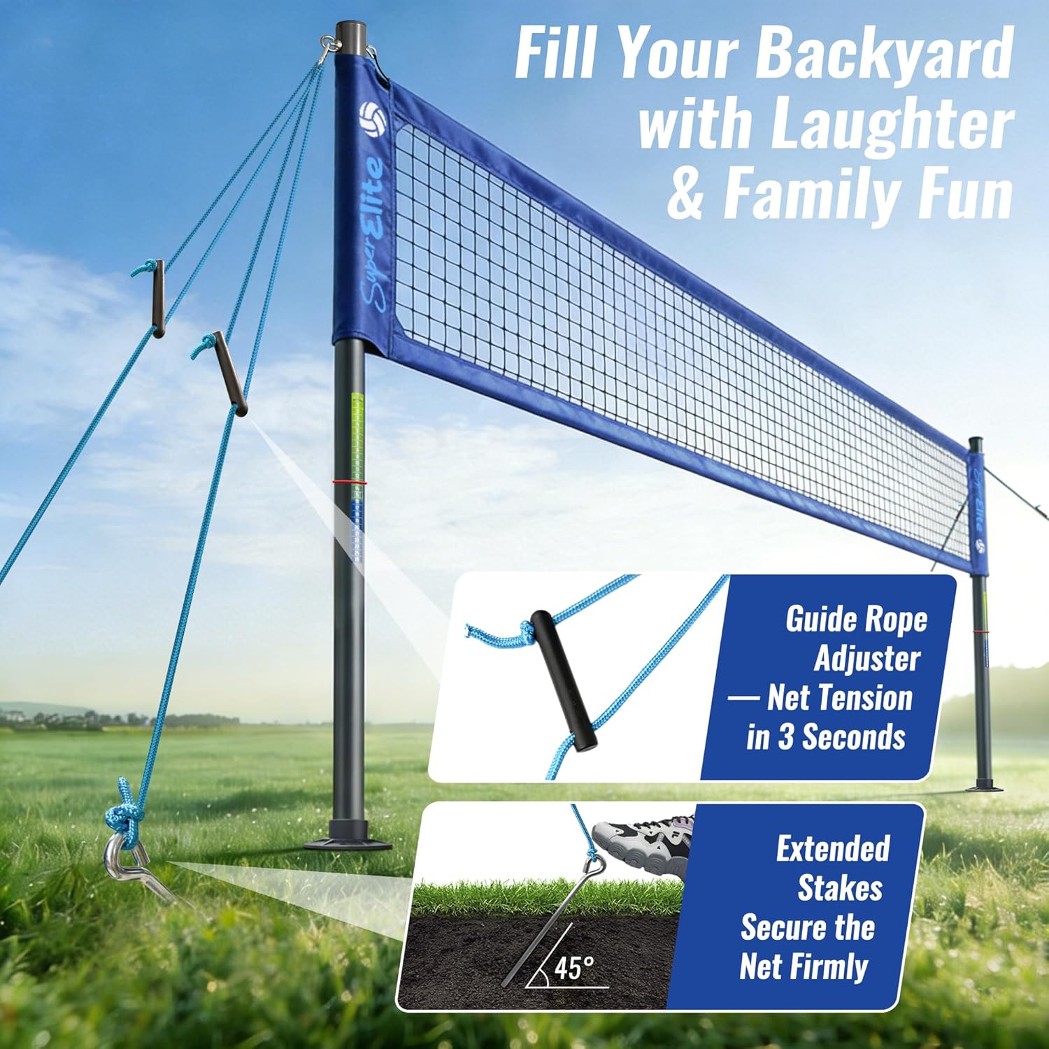 Professional Volleyball Net Set Heavy Duty for Outdoor Backyard Portable with Aluminum Scoring Poles, 20ft/32ft Optional Nets System, Adjustable Regulation Height
