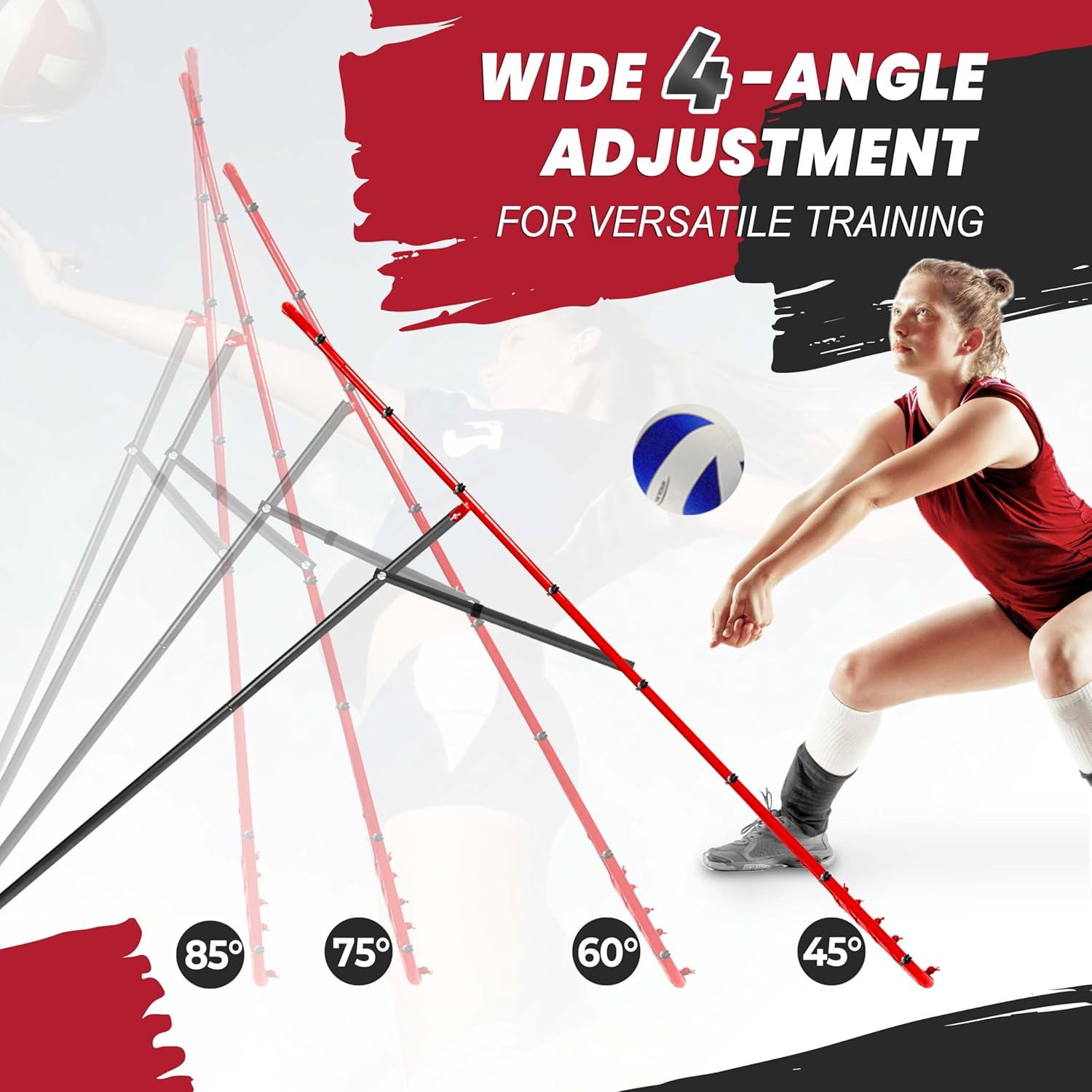 Adjustable Volleyball Rebounder Net 7x4 ft, Bounce Back Net with 4 Angles, Training Practice Equipment with Removable Target Strap, Portable with Carrying Bag