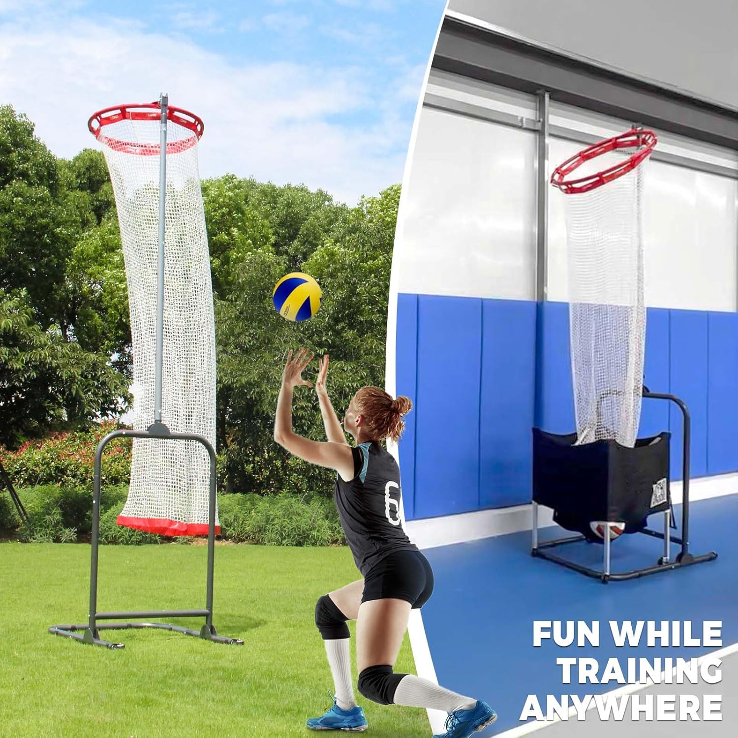 Volleyball Setter Trainer Net Setting Training Equipment Target Practice Indoor or Outdoor, Adjustable Height (4.6 ft-9.8 ft) and Angle for Serving Spiking Drills System