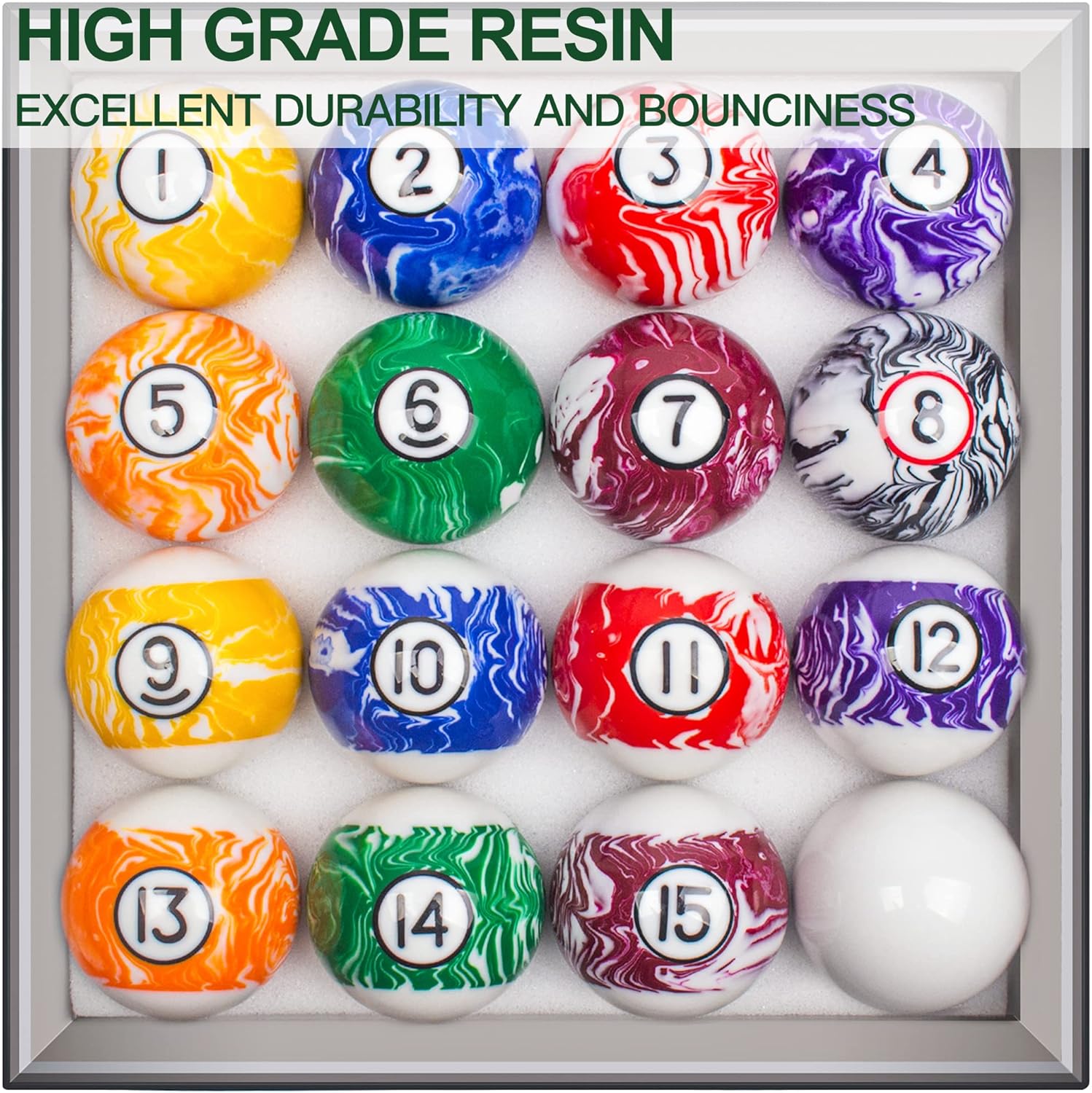 Billiard Balls Set Pool Table Balls Marble-Swirl & Classic Style 16 Ball Set
