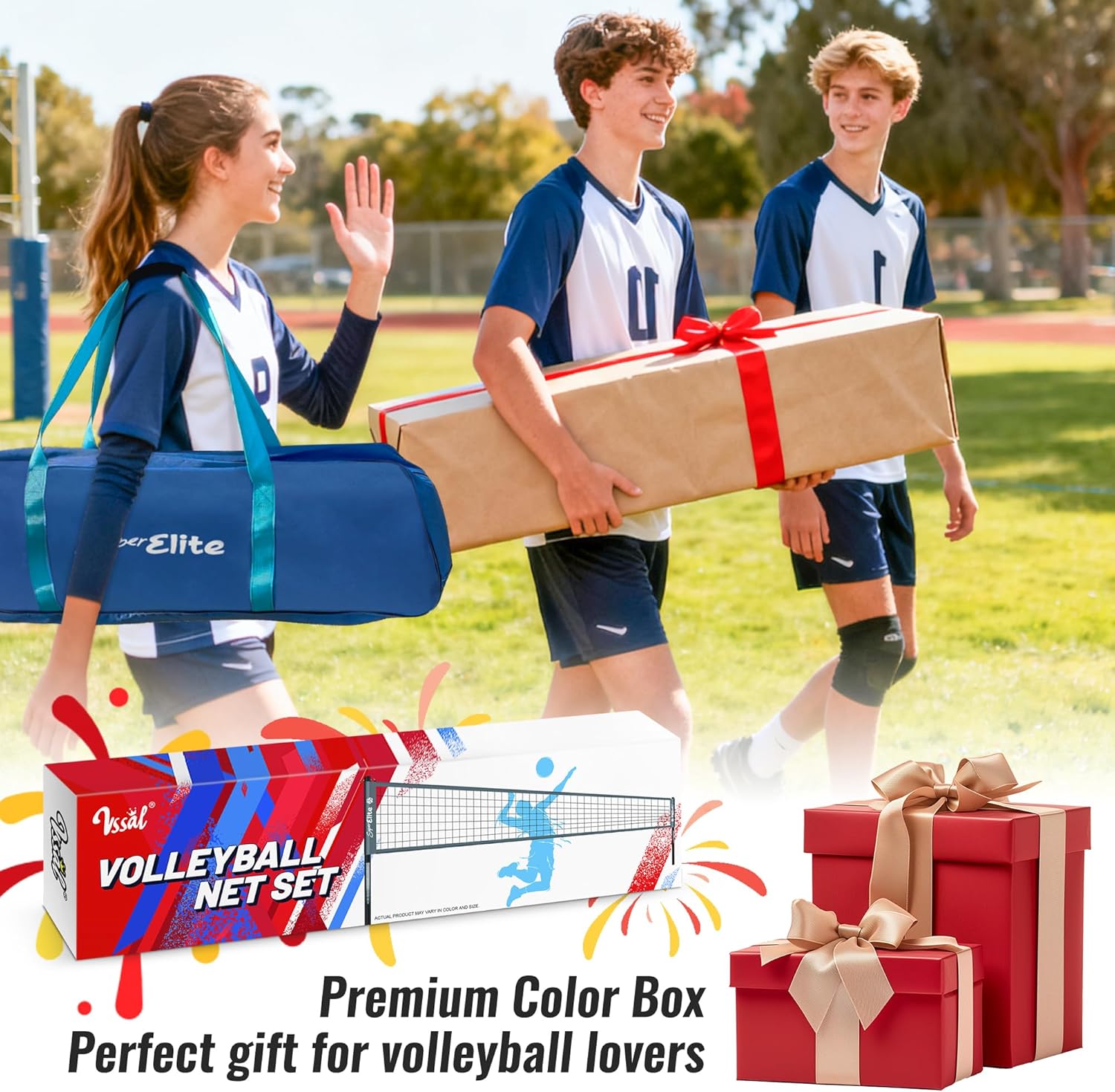 Professional Volleyball Net Set Heavy Duty for Outdoor Backyard Portable with Aluminum Scoring Poles, 32ft Regulation Nets System for Tournament, Adjustable Height and Length