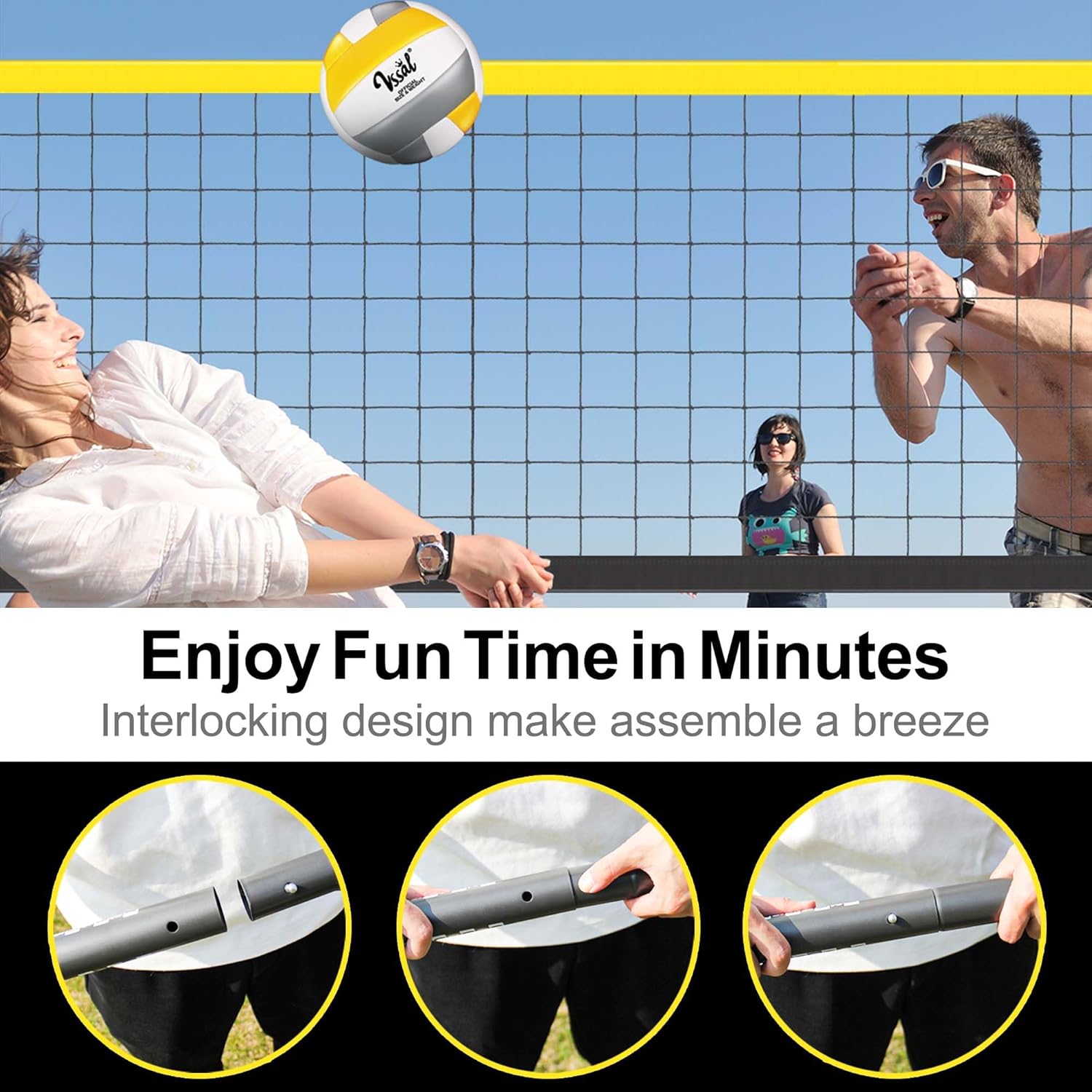 Portable Professional Volleyball Net Set Outdoor Backyard, Anti-Sag Design, Adjustable Height Poles, Volleyball Nets Sets with 2 Scoring Poles, Carrying Bag for Beach, Yard and Lawn