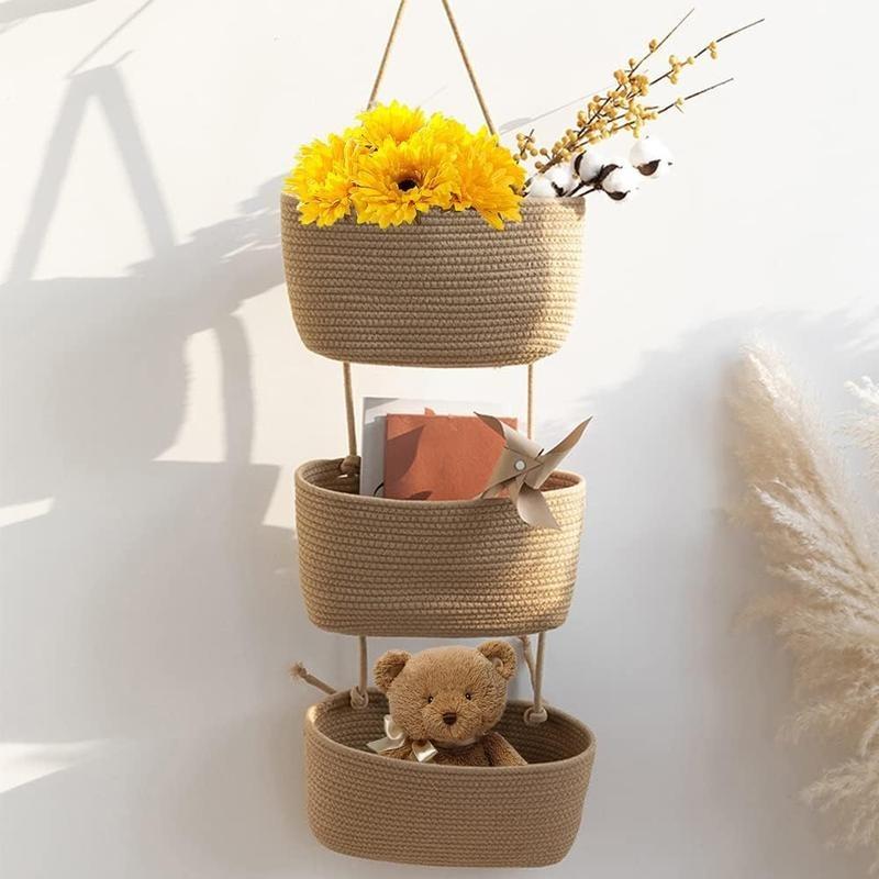 Woven cotton 3-Tier Over the Door Basket