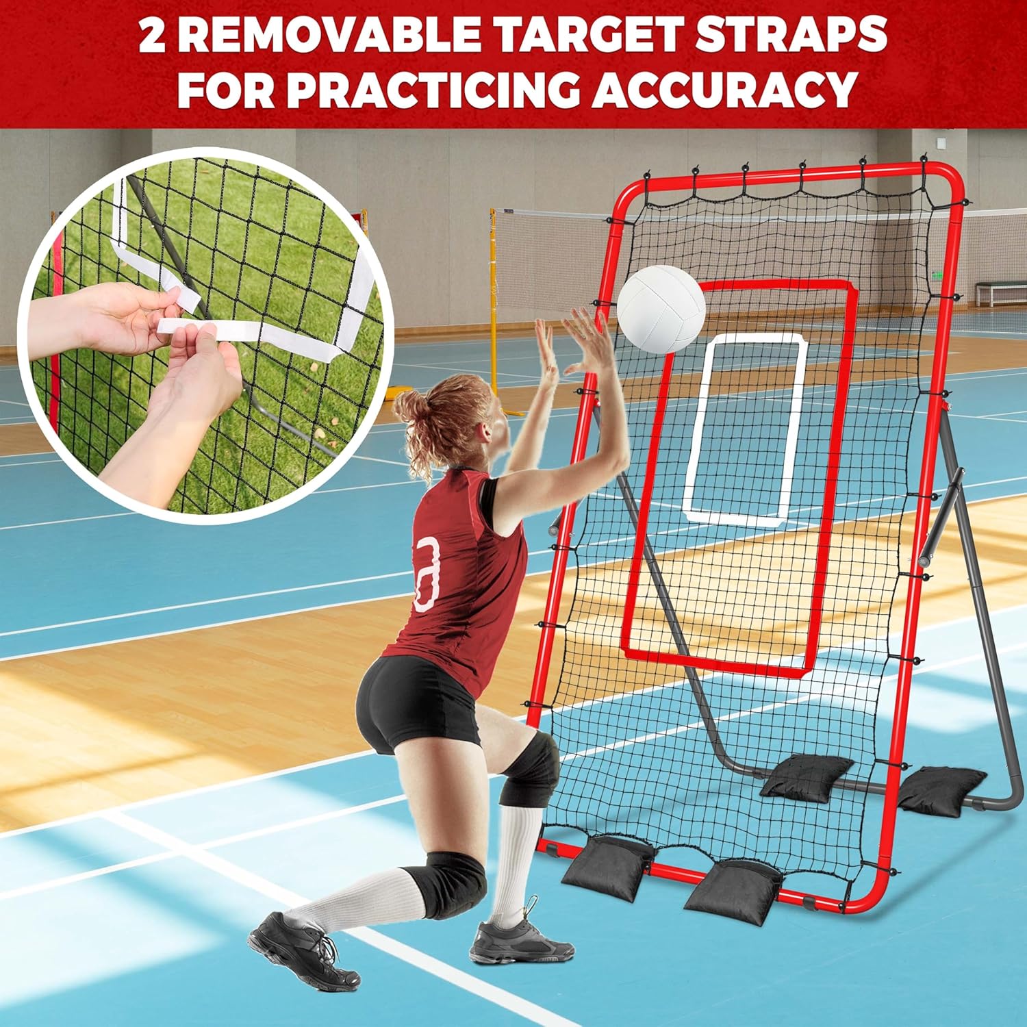 Adjustable Volleyball Rebounder Net 7x4 ft, Bounce Back Net with 4 Angles, Training Practice Equipment with Removable Target Strap, Portable with Carrying Bag