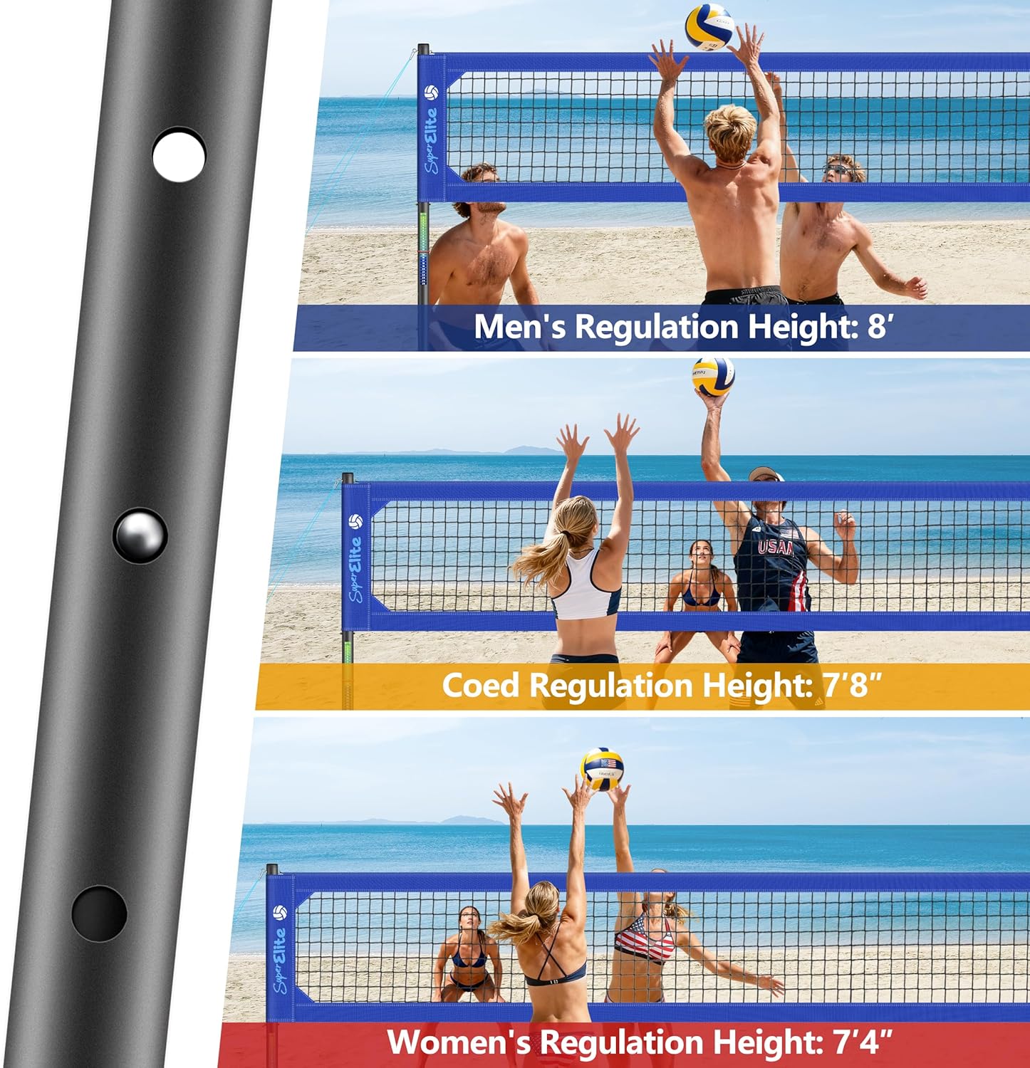 Professional Volleyball Net Set Heavy Duty for Outdoor Backyard Portable with Aluminum Scoring Poles, 32ft Regulation Nets System for Tournament, Adjustable Height and Length