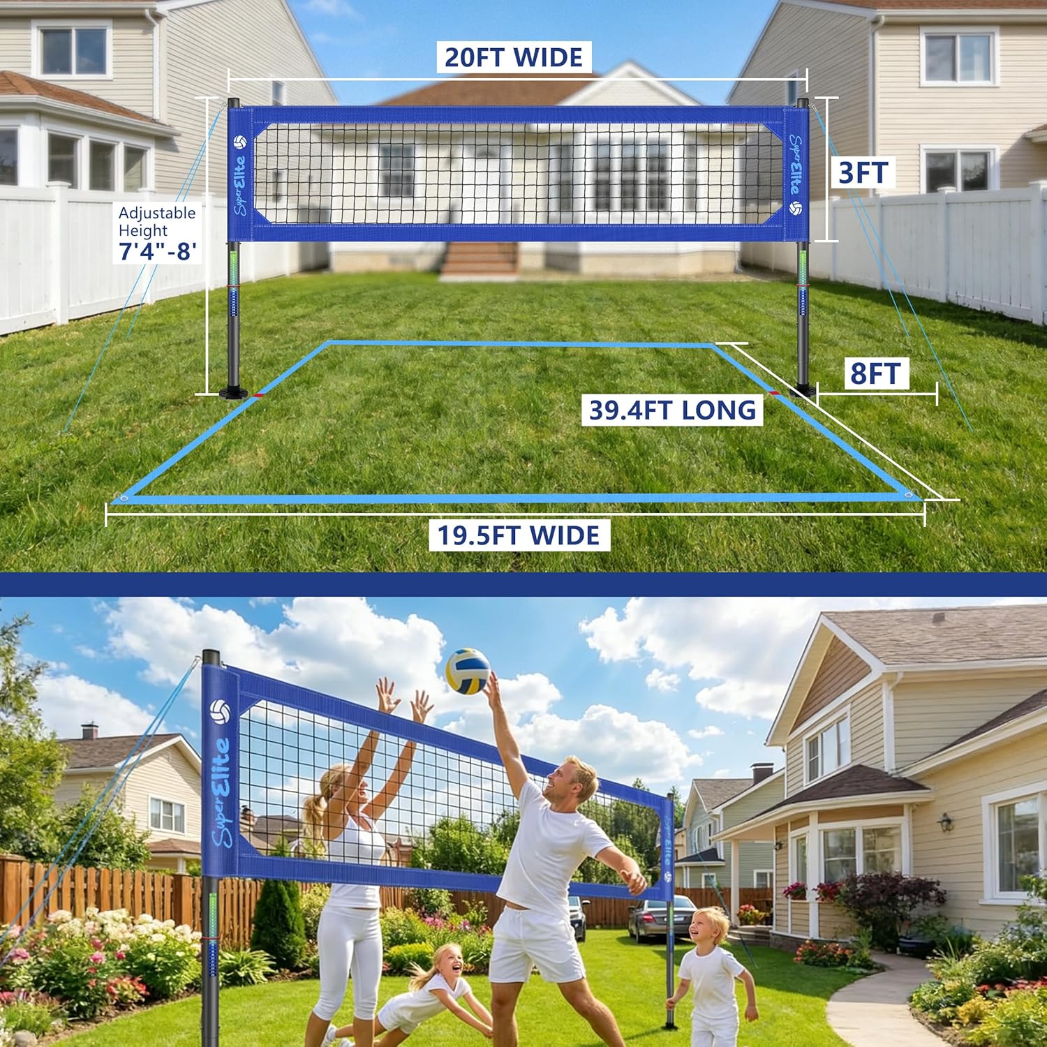 Professional Volleyball Net Set Heavy Duty for Outdoor Backyard Portable with Aluminum Scoring Poles, 20ft/32ft Optional Nets System, Adjustable Regulation Height