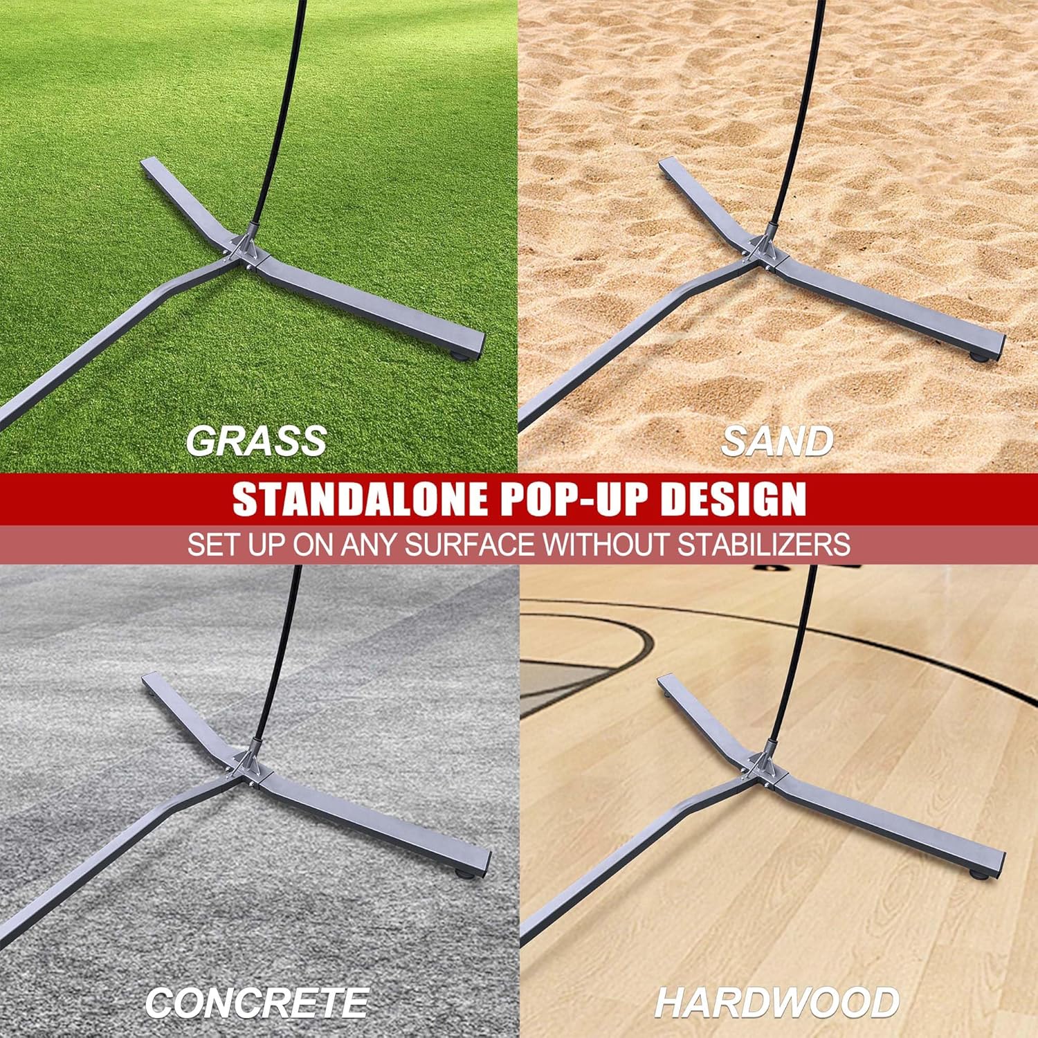 Volleyball Practice Net with with Patented 5-Height Adjustment (6'6'' to 8'), Portable Freestanding Training System for Backyard, Indoor or Outdoor, Heavy Duty & Easy Setup