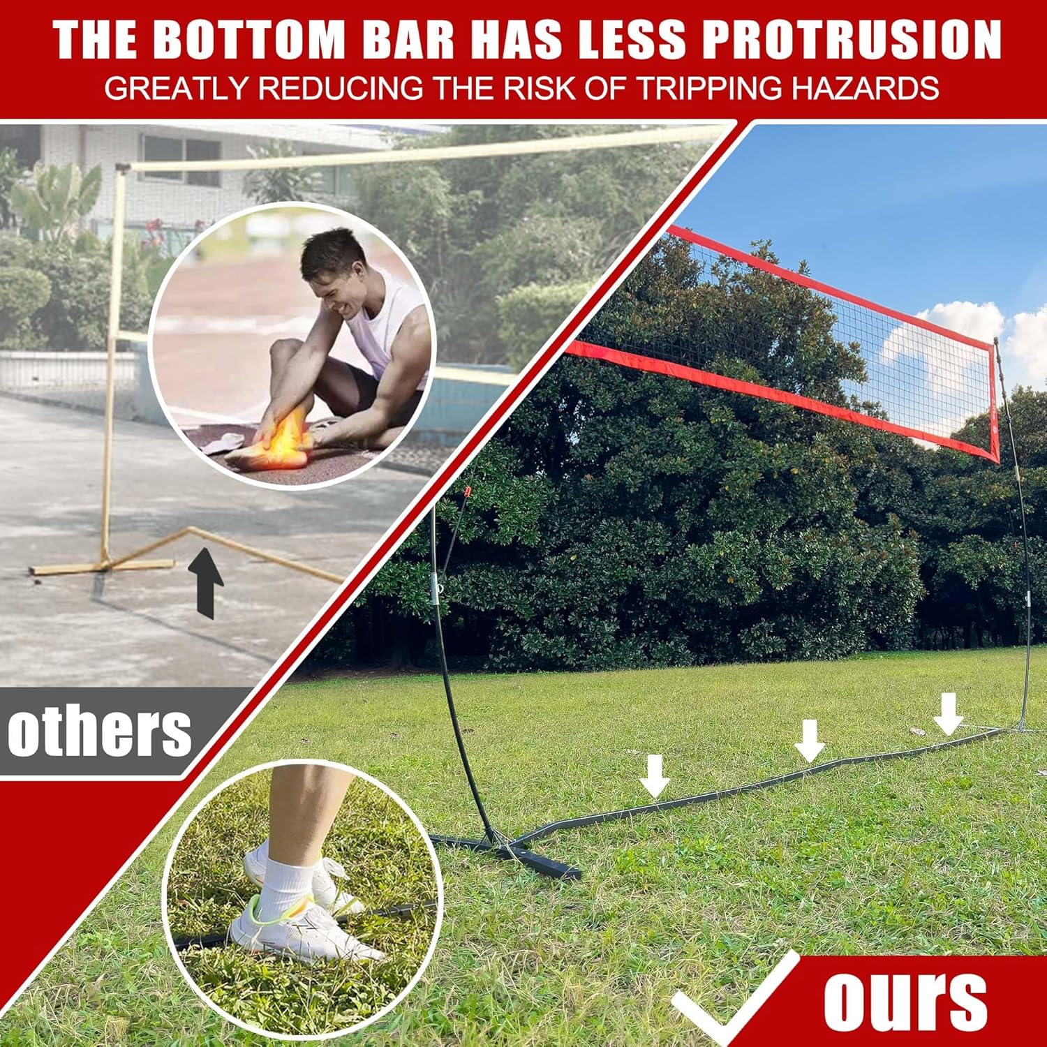 Volleyball Practice Net with with Patented 5-Height Adjustment (6'6'' to 8'), Portable Freestanding Training System for Backyard, Indoor or Outdoor, Heavy Duty & Easy Setup