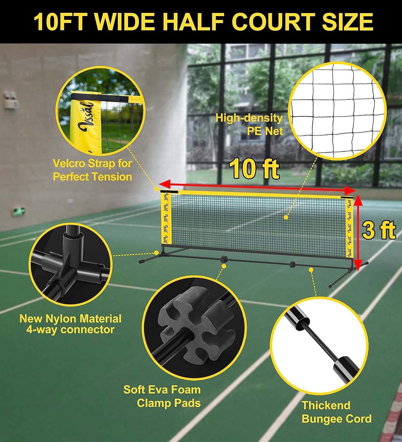 3-in-1 Portable Badminton, Volleyball & Pickleball Net Set, Adjustable Height 34"–10 ft for Backyards or Beach, Outdoor Sports Combo with Carry Bag, Rackets, Paddles & Balls