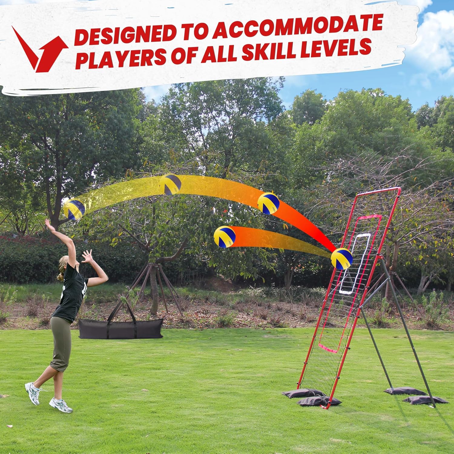 Adjustable Volleyball Rebounder Net 7x4 ft, Bounce Back Net with 4 Angles, Training Practice Equipment with Removable Target Strap, Portable with Carrying Bag
