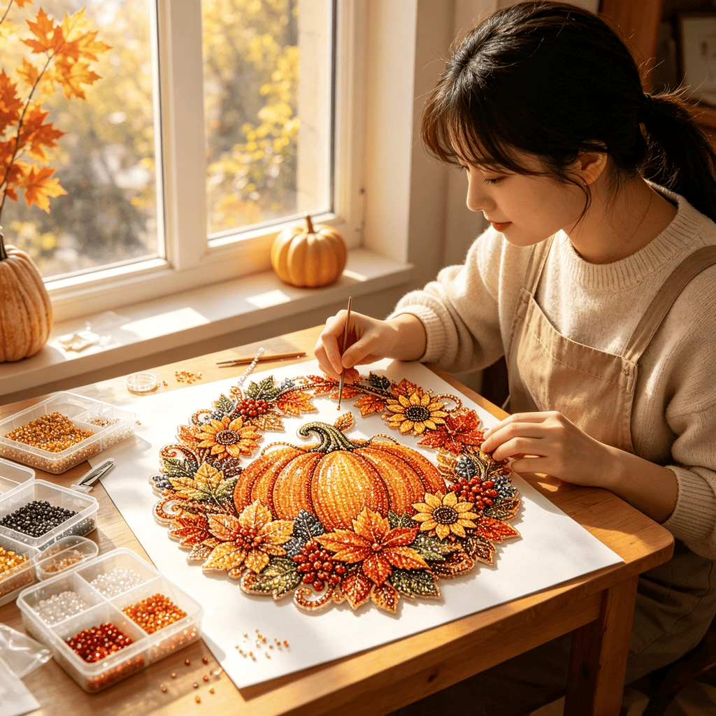 🎃 Fall Pumpkin Diamond Art Wreath – Cozy DIY Autumn Decor