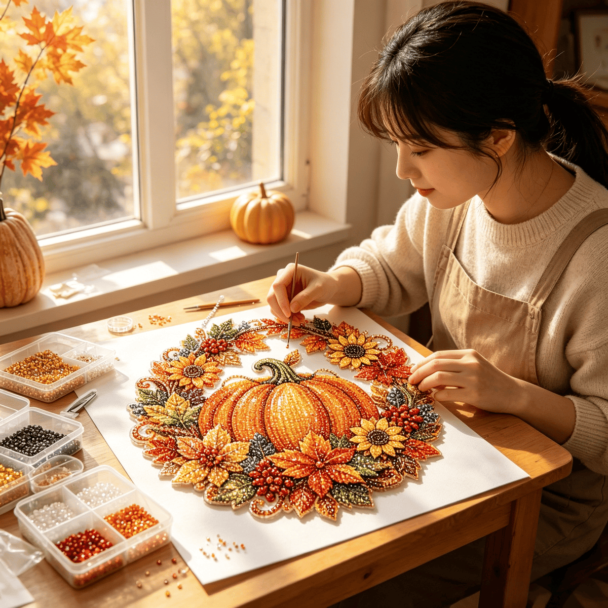 🎃 Fall Pumpkin Diamond Art Wreath – Cozy DIY Autumn Decor
