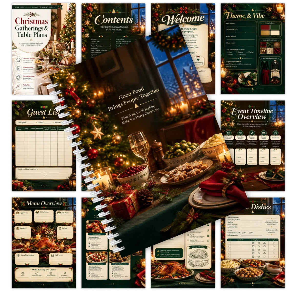 Christmas Gatherings & Table Plans, Spiral Dinner Party Planner with Recipes & Guest Lists